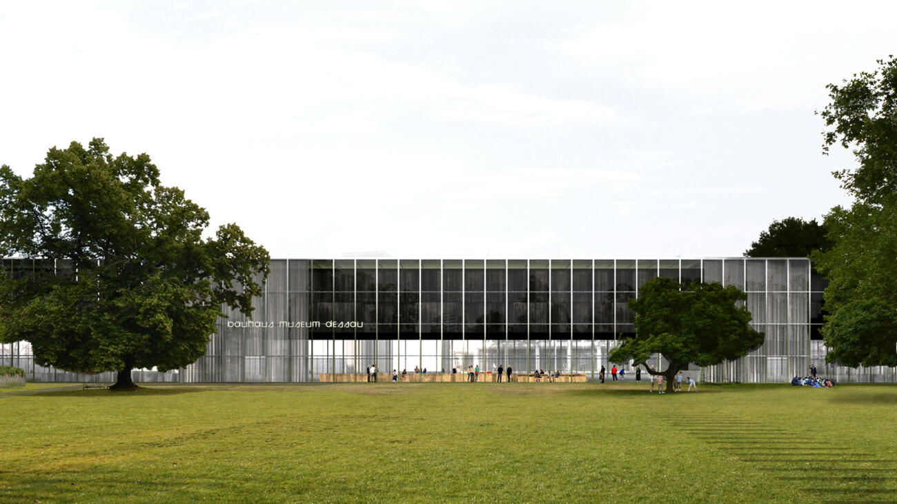 Bauhaus Museum Dessau, Ansicht vom Stadtpark aus gesehen