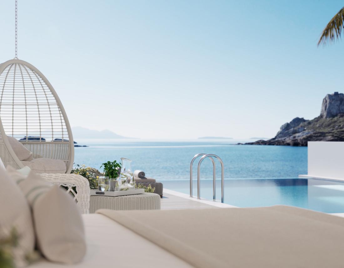 Zimmer Aussicht Pool Bett Ikos Aria Luxus All Inclusive Urlaub auf Kos