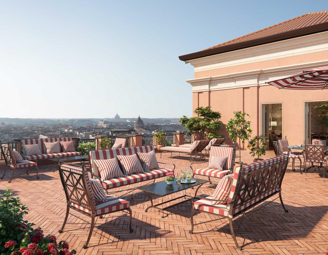 Hotel de la Ville, Luxushotel in Rom - Rooftop Bar Terrasse Panorama