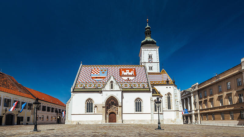 Blick auf die St. Markus Kirche in Zagreb.